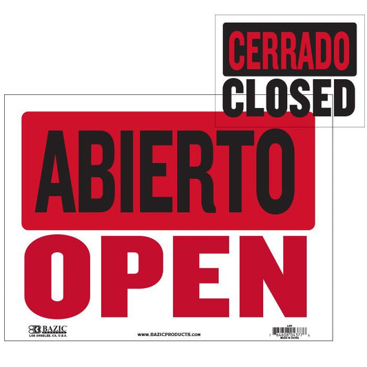 BAZIC 9" X 12" Abierto Sign w/ Cerrado Sign on Back Sold in 24 Units