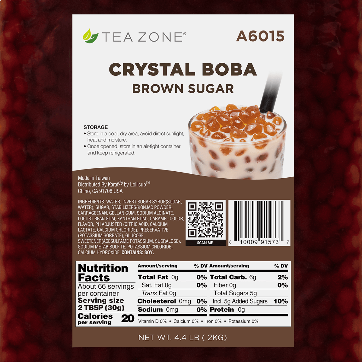 Tea Zone Crystal Boba, Brown Sugar - Case