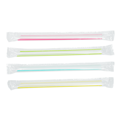 Karat 7.5'' Boba Straws (10mm) Poly Wrapped - Mixed Striped Colors - 2,000 ct, C9002s