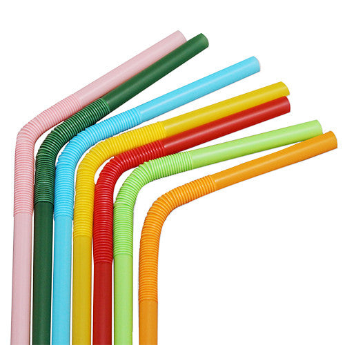 Karat 7.5'' - 13.5'' Flexible Jumbo Straws (5mm) - Unwrapped - Mixed Colors - 4,000 ct