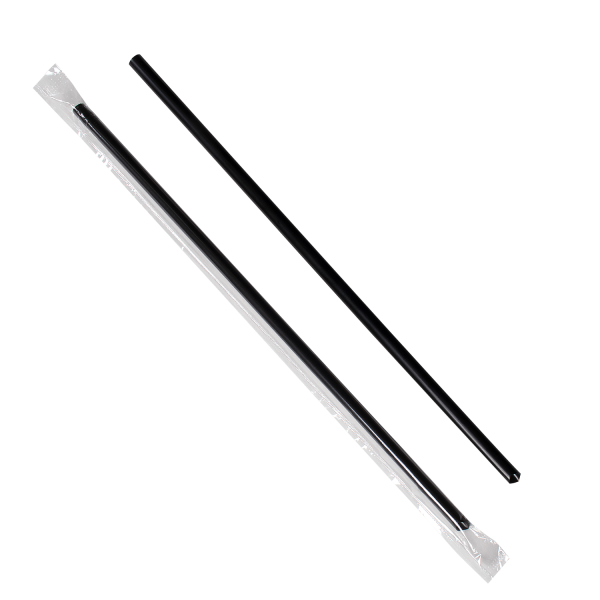 Karat 9" Jumbo Straws (5mm) Poly Wrapped - Black - 2,000 ct