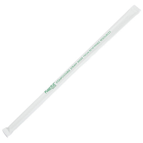 Karat Earth 9.5" Jumbo PLA Straws (5mm) Paper Wrapped - Clear - 4,800 ct