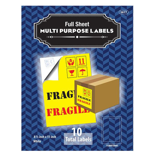 BAZIC 8.5" X 11" Full Sheet White Multipurpose Labels (10/Pk) Sold in 24 Units