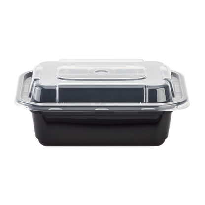 Karat 12oz PP Plastic Microwavable Rectangular Food Containers & Lids - Black - 150 ct