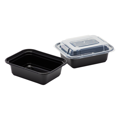 Karat 12oz PP Plastic Microwavable Rectangular Food Containers & Lids - Black - 150 ct