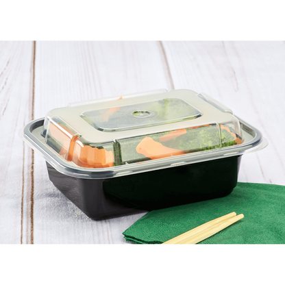 Karat 12oz PP Plastic Microwavable Rectangular Food Containers & Lids - Black - 150 ct