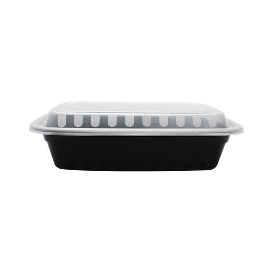 Karat 24oz PP Microwavable Rectangular Food Containers & Lids - Black - 150 ct