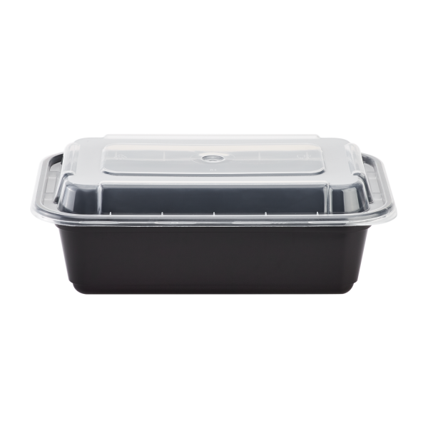 Karat 24oz PP Microwavable Rectangular Food Containers & Lids - Black - 150 ct