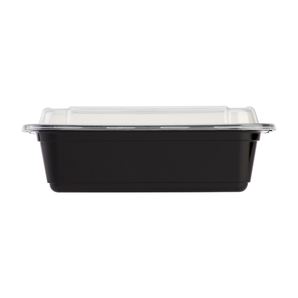 Karat 24oz PP Microwavable Rectangular Food Containers & Lids - Black - 150 ct