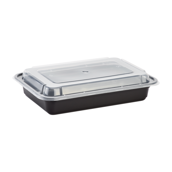 Karat 28oz PP Plastic Microwavable Rectangular Food Containers & Lids - Black - 150 ct