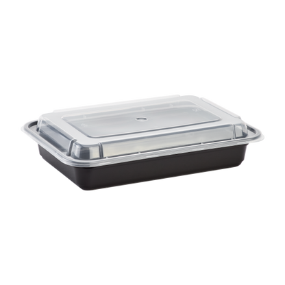 Karat 28oz PP Plastic Microwavable Rectangular Food Containers & Lids - Black - 150 ct