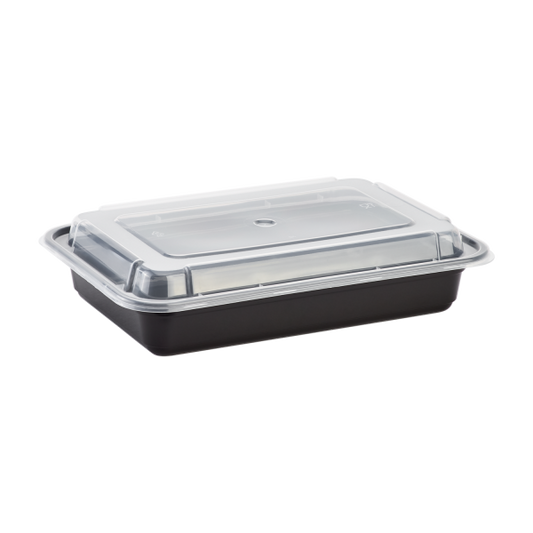 Karat 28oz PP Plastic Microwavable Rectangular Food Containers & Lids - Black - 150 ct