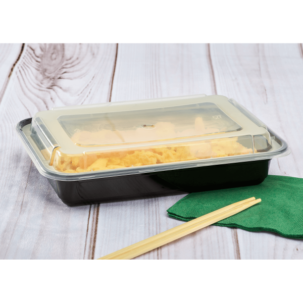 Karat 28oz PP Plastic Microwavable Rectangular Food Containers & Lids - Black - 150 ct