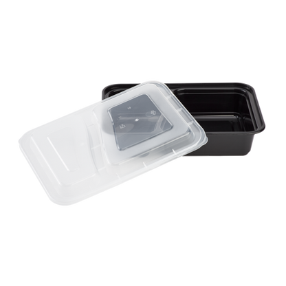 Karat 30oz PP Plastic Microwavable Rectangular Food Containers & Lids - Black - 2 Compartments - 150 ct