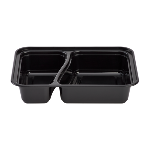 Karat 30oz PP Plastic Microwavable Rectangular Food Containers & Lids - Black - 2 Compartments - 150 ct