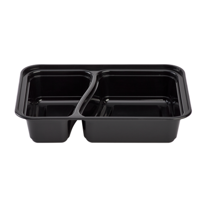 Karat 30oz PP Plastic Microwavable Rectangular Food Containers & Lids - Black - 2 Compartments - 150 ct