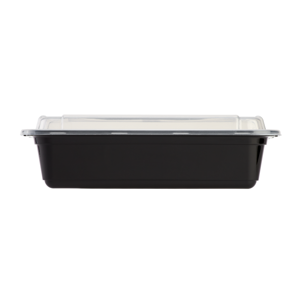 Karat 38oz PP Plastic Microwavable Rectangular Food Containers & Lids - Black - 150 ct