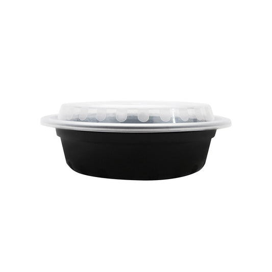Karat 16oz PP Plastic Microwavable Round Food Containers & Lids - Black - 150 ct