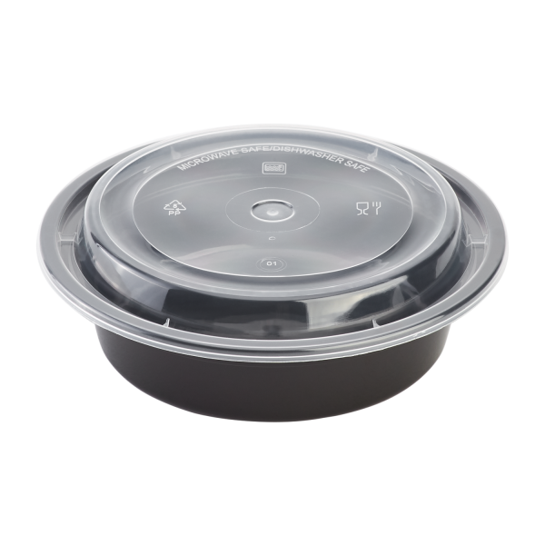 Karat 16oz PP Plastic Microwavable Round Food Containers & Lids - Black - 150 ct