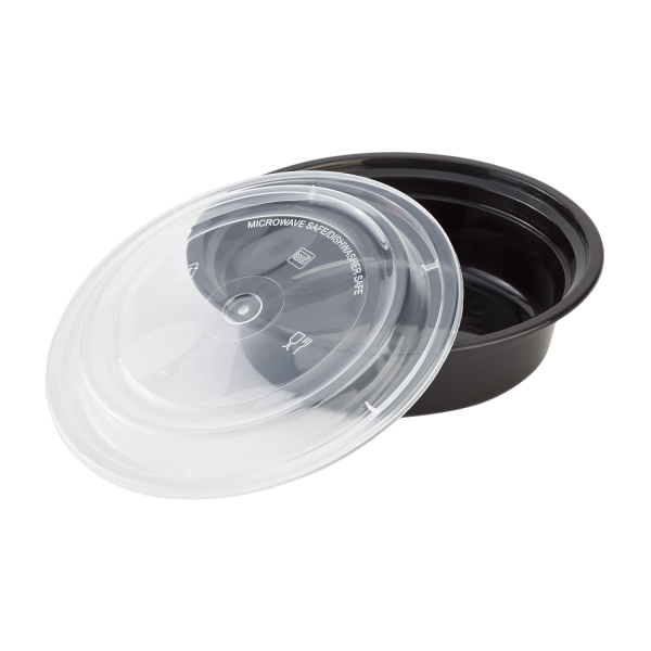 Karat 16oz PP Plastic Microwavable Round Food Containers & Lids - Black - 150 ct