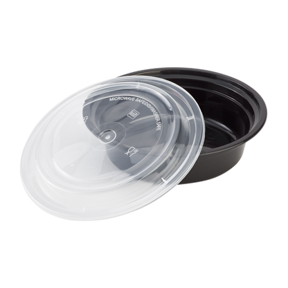 Karat 16oz PP Plastic Microwavable Round Food Containers & Lids - Black - 150 ct