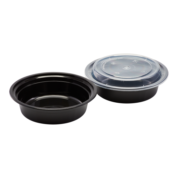 Karat 16oz PP Plastic Microwavable Round Food Containers & Lids - Black - 150 ct