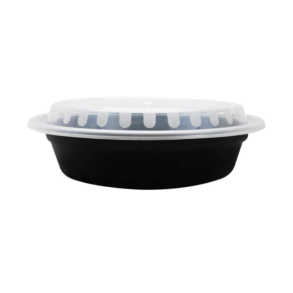 Karat 24oz PP Microwavable Round Food Containers & Lids - Black - 150 ct