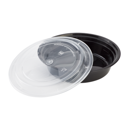 Karat 24oz PP Microwavable Round Food Containers & Lids - Black - 150 ct