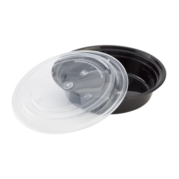 Karat 24oz PP Microwavable Round Food Containers & Lids - Black - 150 ct