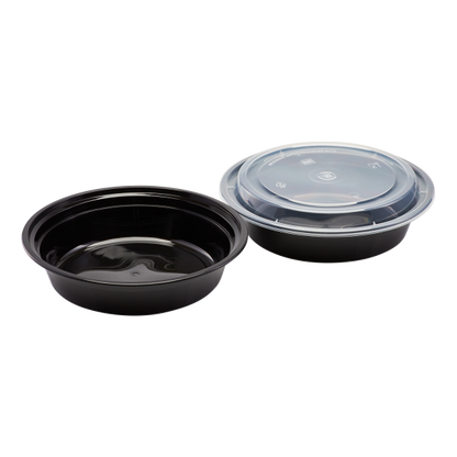 Karat 24oz PP Microwavable Round Food Containers & Lids - Black - 150 ct