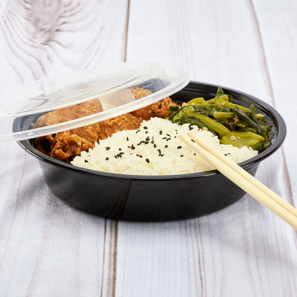 Karat 24oz PP Microwavable Round Food Containers & Lids - Black - 150 ct
