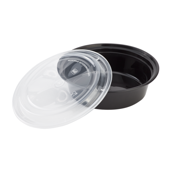 Karat 32oz PP Plastic Microwavable Round Food Containers & Lids - Black - 150 ct