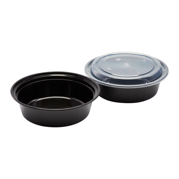 Karat 32oz PP Plastic Microwavable Round Food Containers & Lids - Black - 150 ct
