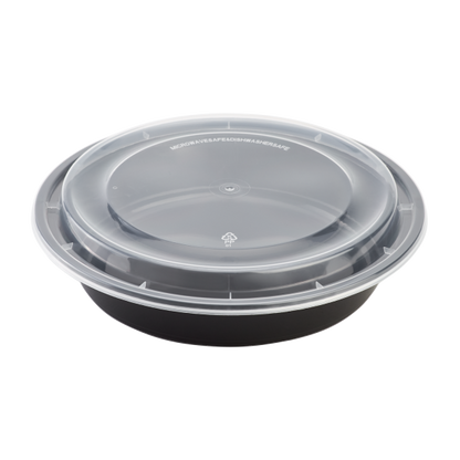 Karat 48oz PP Plastic Microwavable Round Food Containers & Lids - Black - 150 ct