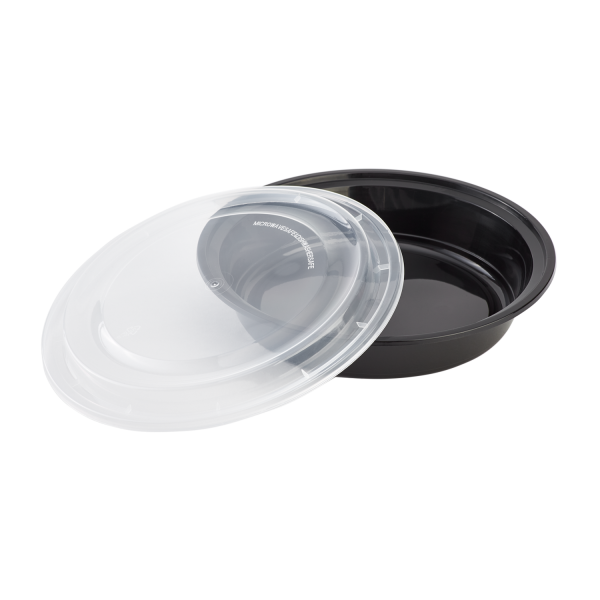 Karat 48oz PP Plastic Microwavable Round Food Containers & Lids - Black - 150 ct