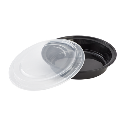 Karat 48oz PP Plastic Microwavable Round Food Containers & Lids - Black - 150 ct