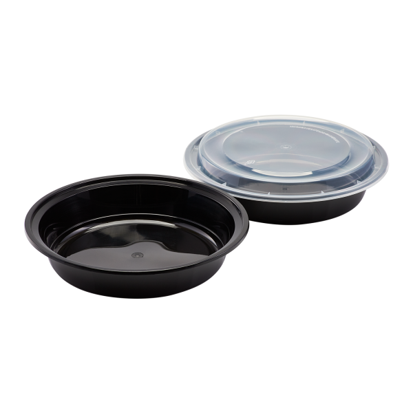 Karat 48oz PP Plastic Microwavable Round Food Containers & Lids - Black - 150 ct