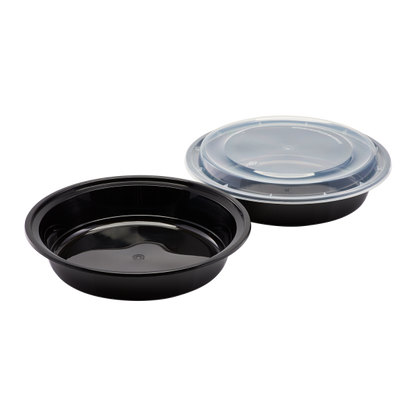 Karat 48oz PP Plastic Microwavable Round Food Containers & Lids - Black - 150 ct