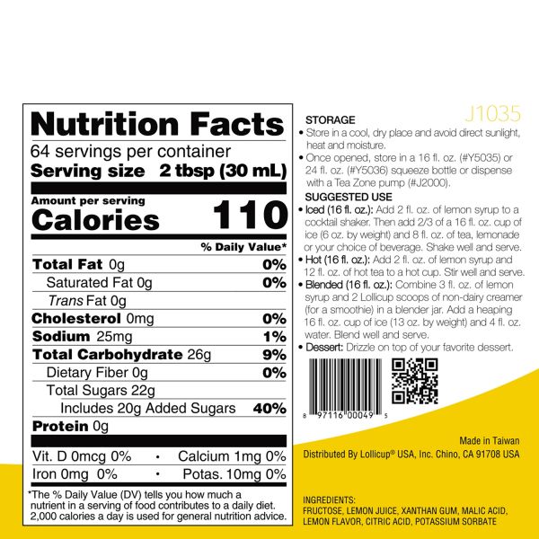 Tea Zone Lemon Syrup (64oz) Case Of 6