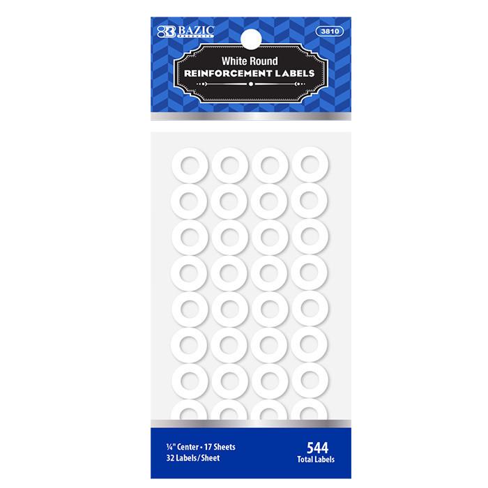 BAZIC White Round Reinforcement Label (544/Pack) Sold in 24 Units