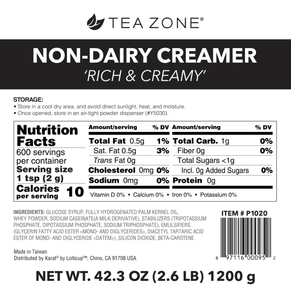 Tea Zone Non-Dairy Creamer "Rich & Creamy" - Case Of 10