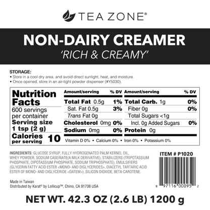 Tea Zone Non-Dairy Creamer "Rich & Creamy" - Case Of 10