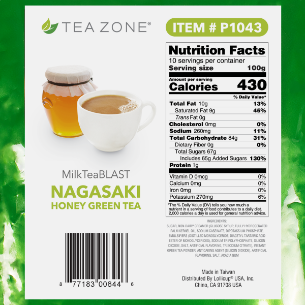 Tea Zone MilkTeaBLAST Nagasaki Savory Honey Green Tea Powder (2.2 lbs) Case Of 20