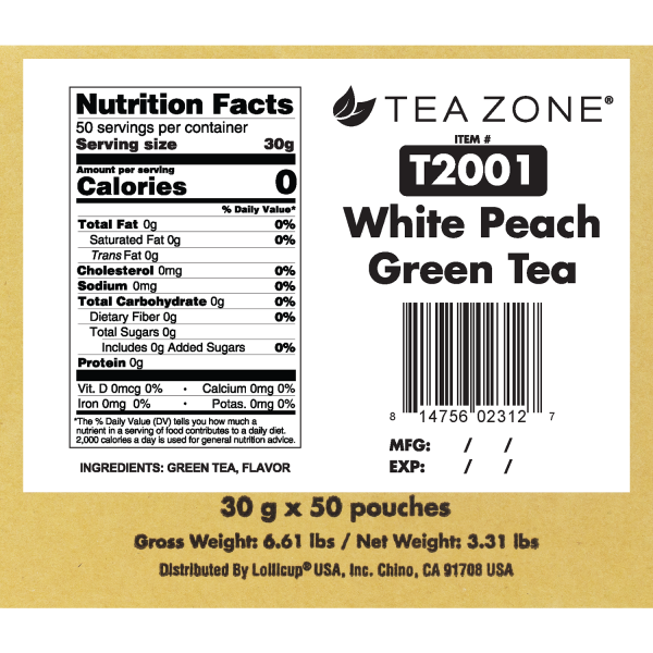 Tea Zone White Peach Green Tea - Box 50 Bags