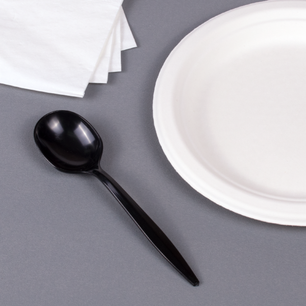 Karat PS Plastic Medium Weight Soup Spoons Bulk Box - Black - 1,000 ct