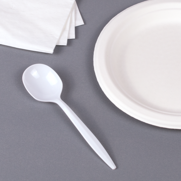 Karat PS Plastic Medium Weight Soup Spoons Bulk Box - White - 1,000 ct