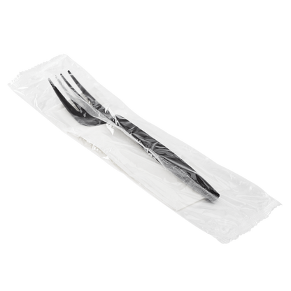 Karat PP Plastic Heavy Weight Cutlery Kits (Fork, 1-ply Napkin) - Black - 500 ct