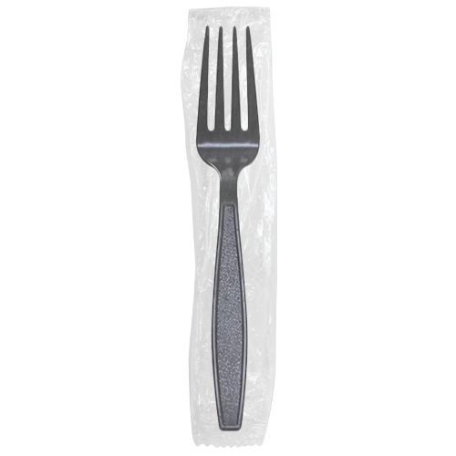 Karat PS Plastic Heavy Weight Forks - Black - Wrapped - 1,000 ct
