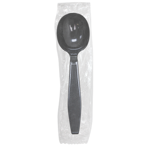 Karat PS Plastic Heavy Weight Soup Spoons - Black - Wrapped - 1,000 ct