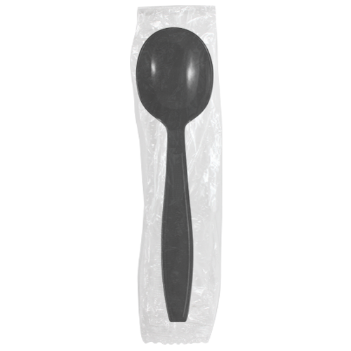 Karat PP Plastic Heavy Weight Soup Spoons - Black - Wrapped - 1,000 ct